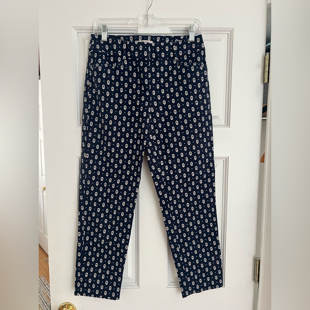 LOFT Navy and White Patterned Trousers